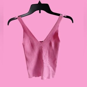 Pink Ribbed Knit Women's V-Neck Top